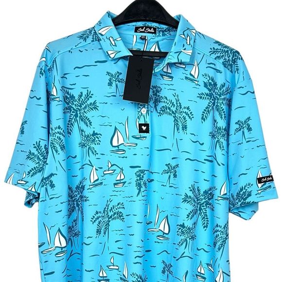 Bad Birdie Other - NEW Bad Birdie Men's 2XL "The Castaway" All-Over Sailboat Golf Polo UPF 50 Blue